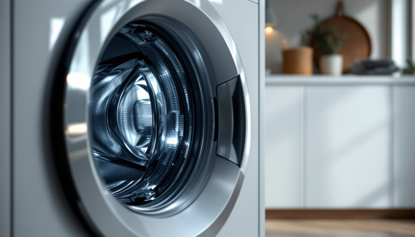 A photograph of a close-up view of a modern washer outlet in a stylish laundry room setting