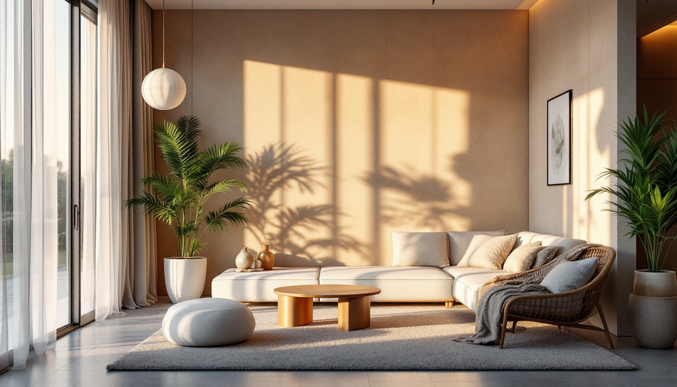 A photograph of a serene modern interior bathed in the soft