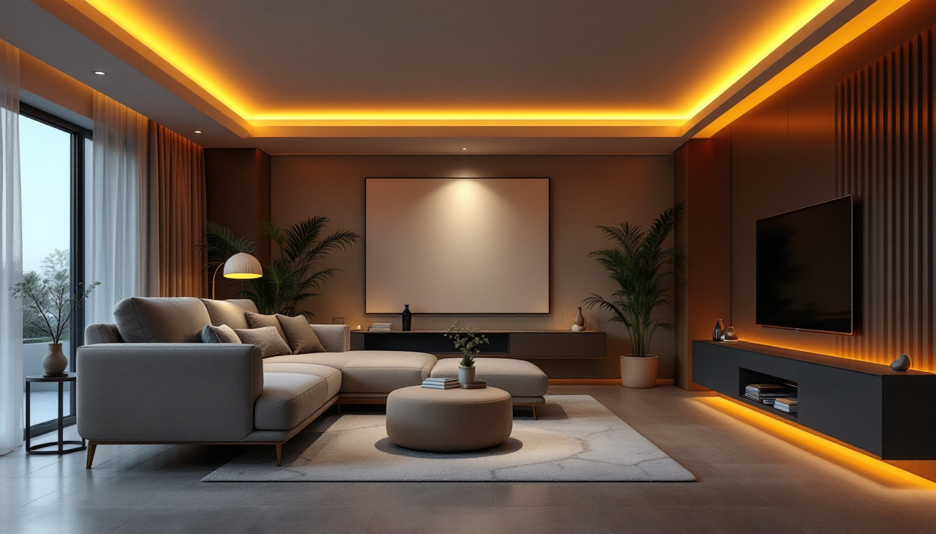 A photograph of a beautifully designed interior space showcasing the warm glow and sleek aesthetics of 6-inch led recessed lighting