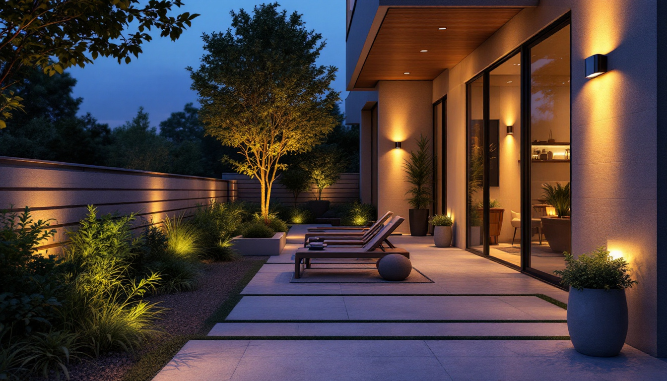A photograph of a beautifully designed outdoor space illuminated by modern led exterior light fixtures