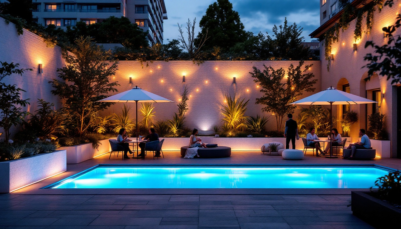 A photograph of a beautifully illuminated outdoor space featuring led wall lighting