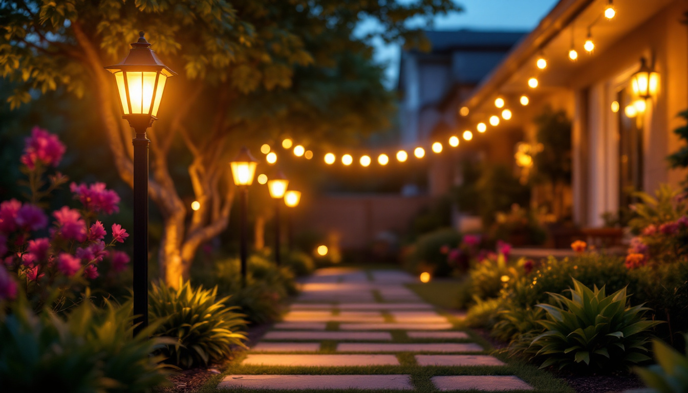 A photograph of a beautifully illuminated outdoor space featuring led post lights