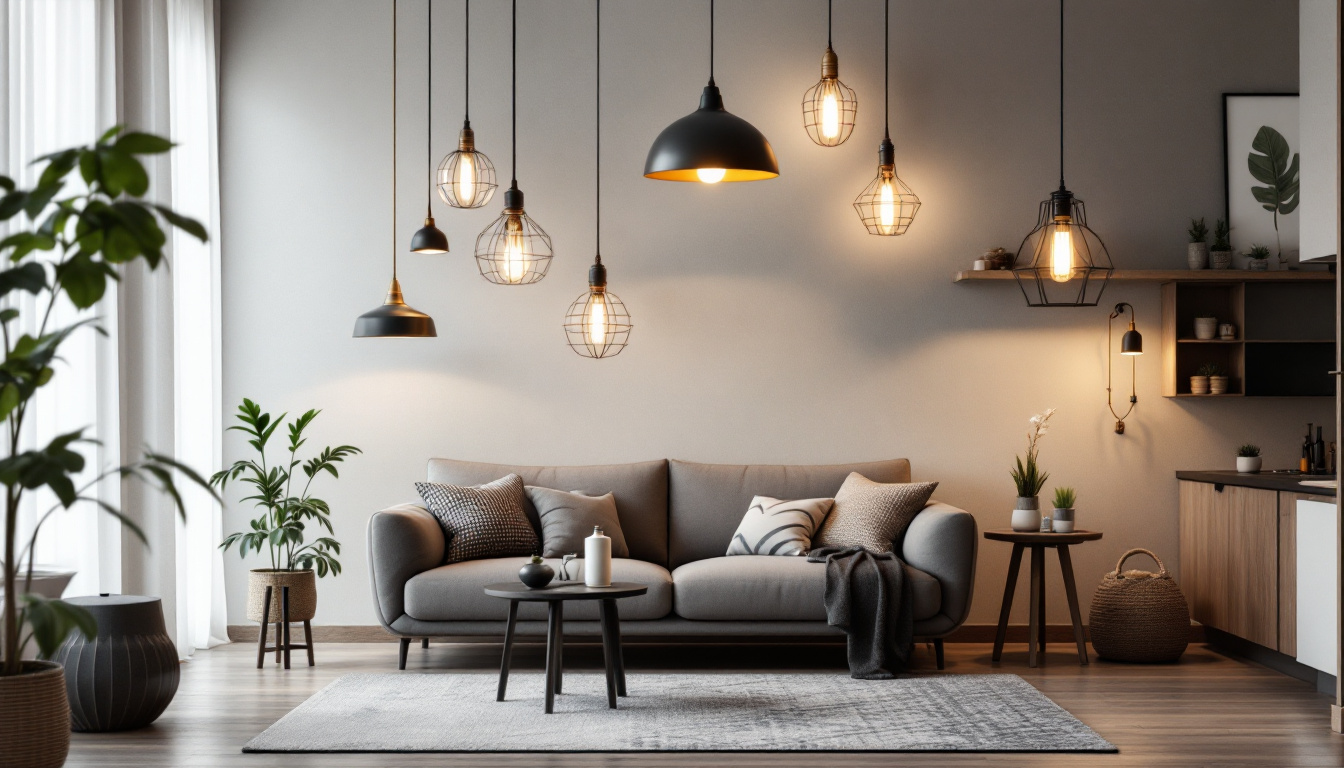 A photograph of a beautifully styled interior space featuring a variety of pendant lights in different designs and settings