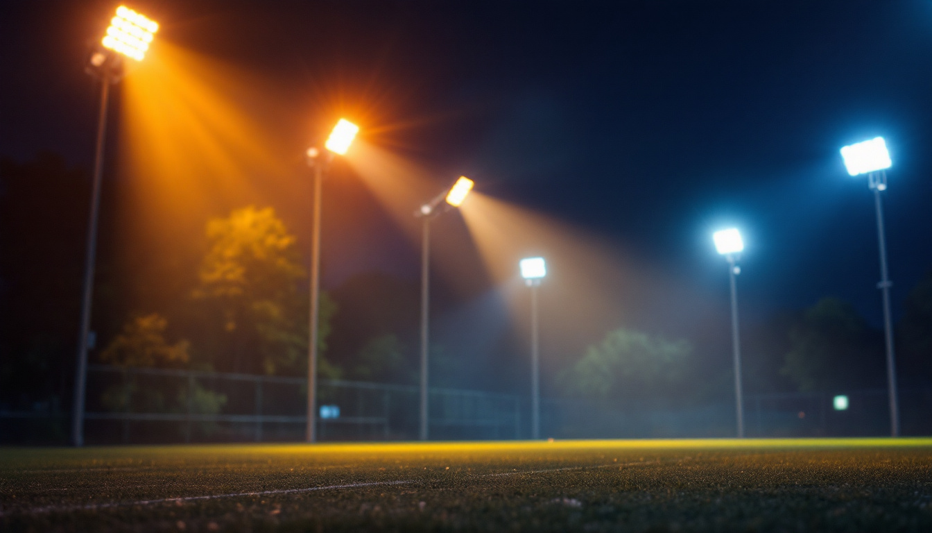 A photograph of a dynamic outdoor scene illuminated by innovative field lights