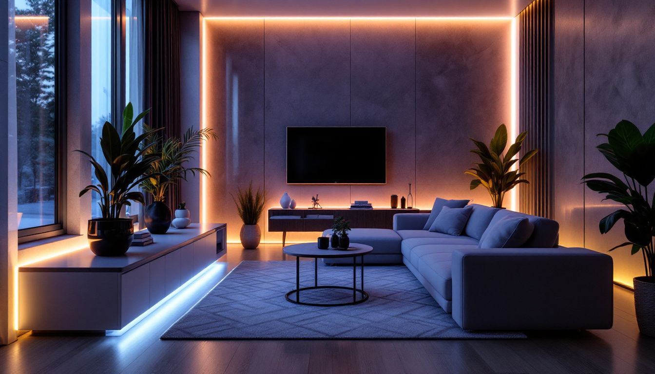 A photograph of a beautifully lit modern interior showcasing led tape light kits creatively integrated into furniture