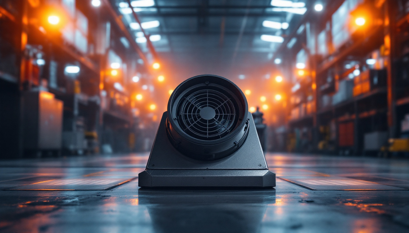 A photograph of a well-lit industrial setting featuring an industrial dryer outlet prominently displayed