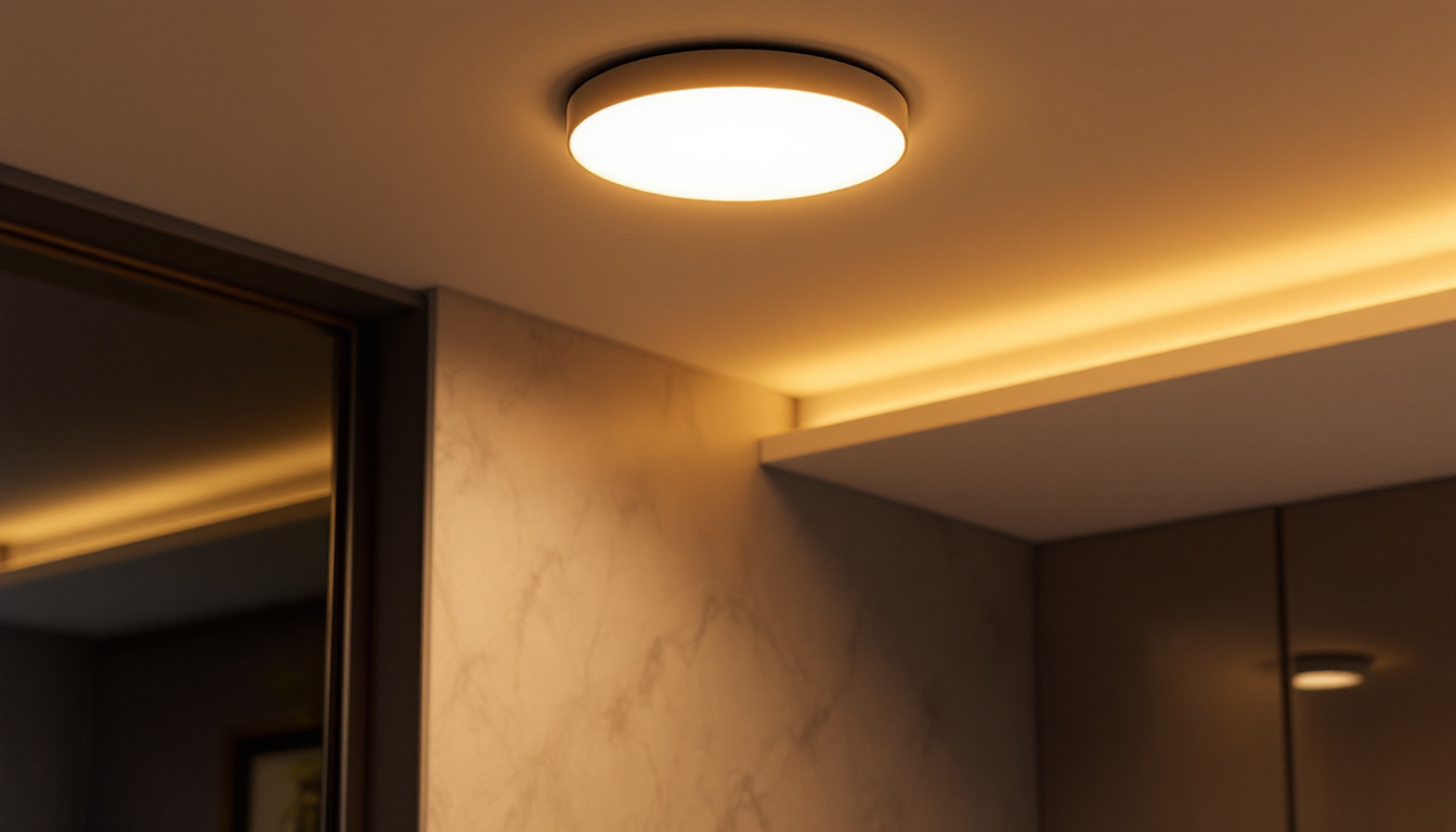 A photograph of a modern recessed can light fixture with an led retrofit installed in a stylish interior setting