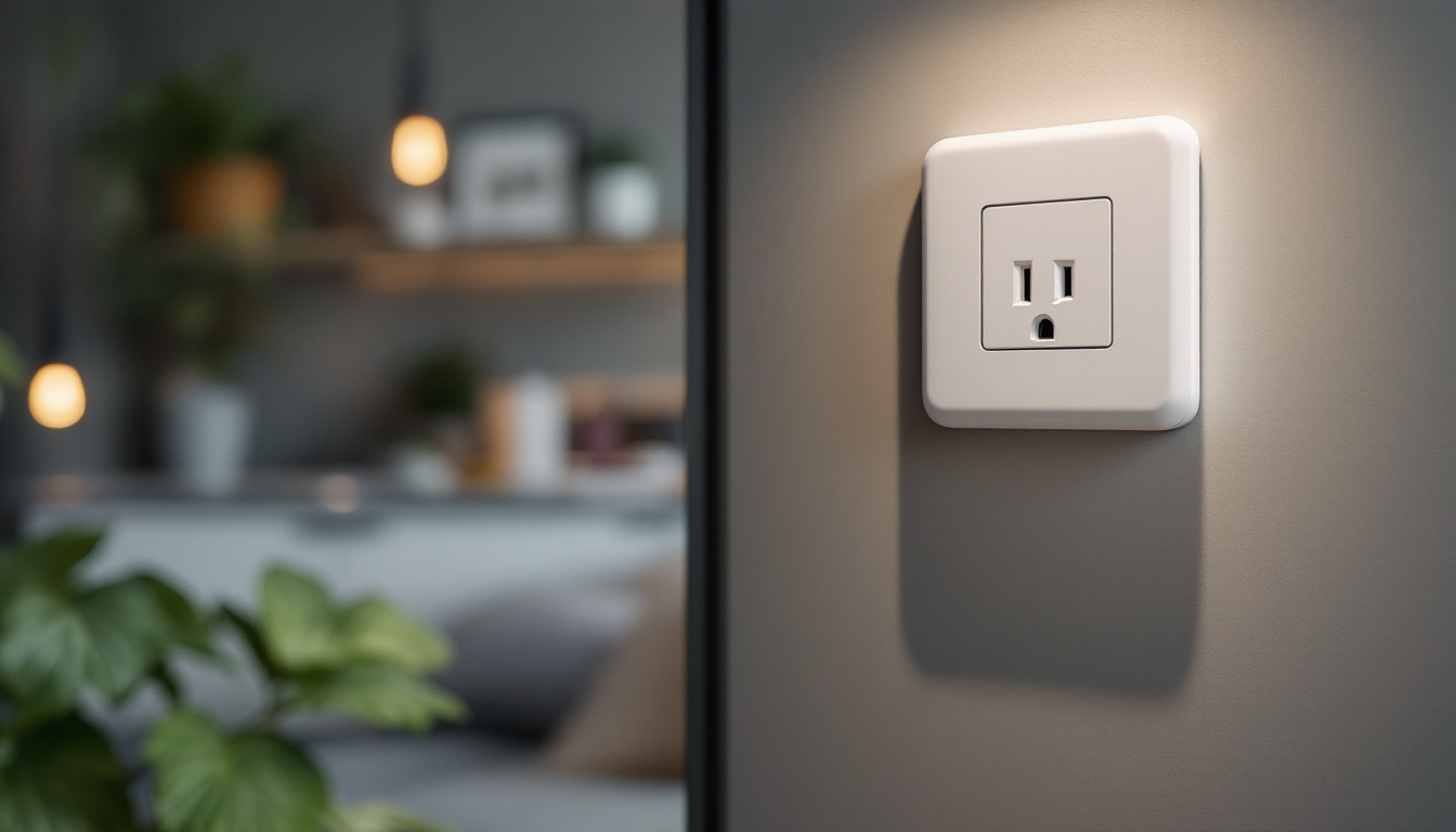 A photograph of capture a photograph of a standard electrical outlet in a modern home setting