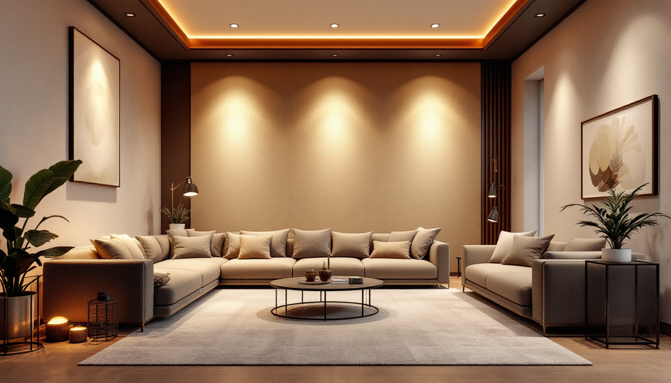 A photograph of a stylishly designed room featuring various recessed lighting fixtures in use