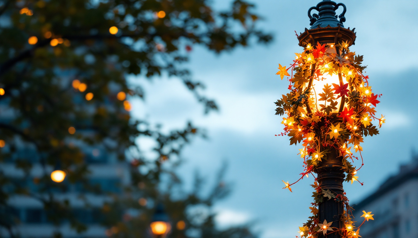A photograph of a creatively adorned street light lamp post