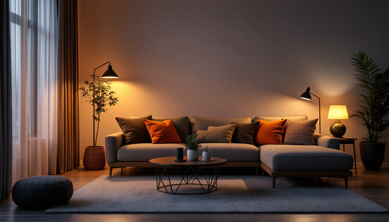 A photograph of a stylishly designed modern living space illuminated by various led lamps