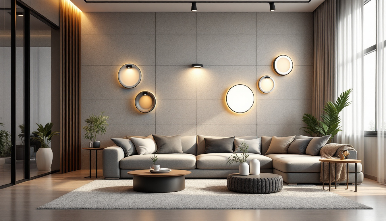 A photograph of a modern living space showcasing various sizes and styles of recessed lighting fixtures