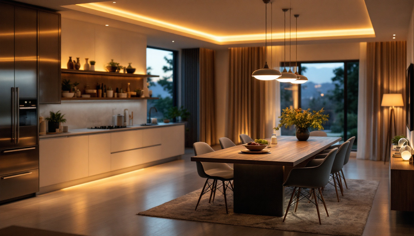 A photograph of a beautifully lit residential and commercial space showcasing keystone led lights in action