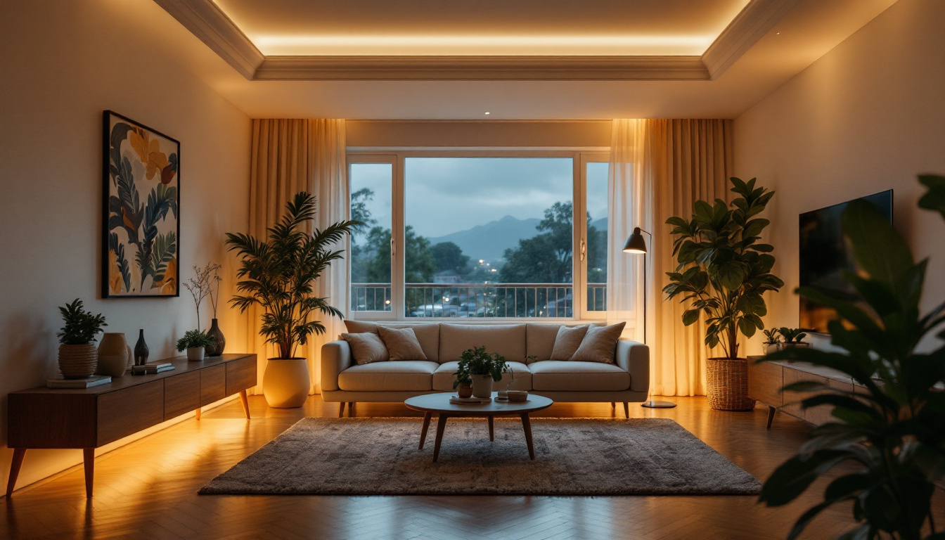 A photograph of a well-lit interior space showcasing the warm