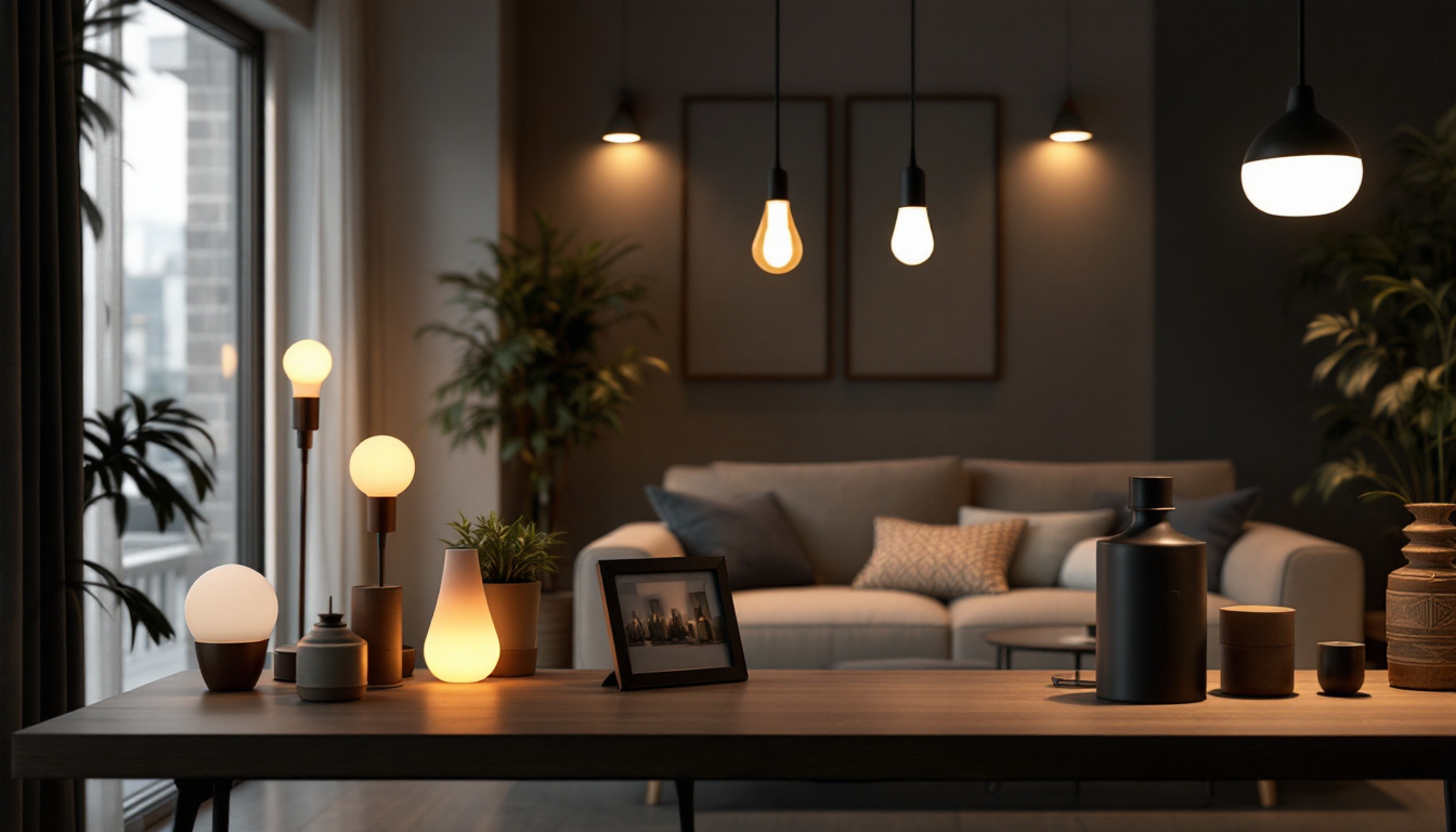 A photograph of a stylish and modern interior space illuminated by various types of recepticals