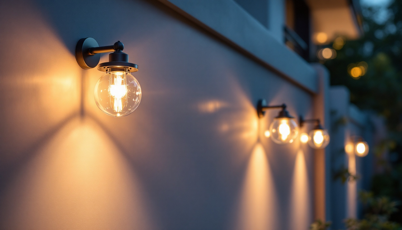 A photograph of a beautifully illuminated exterior wall featuring stylishly mounted lights