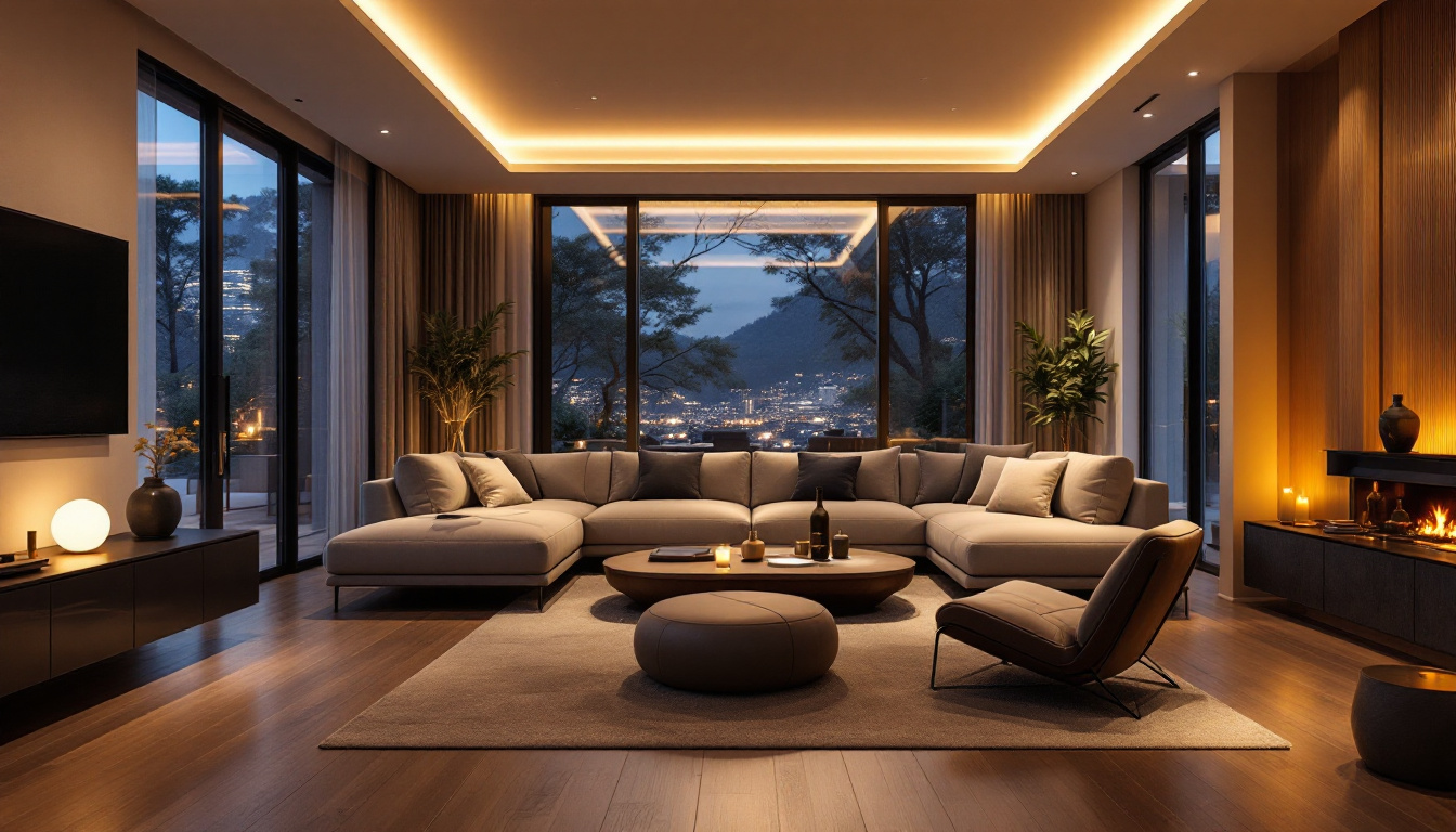 A photograph of a beautifully illuminated residential and commercial space showcasing bay lights in action