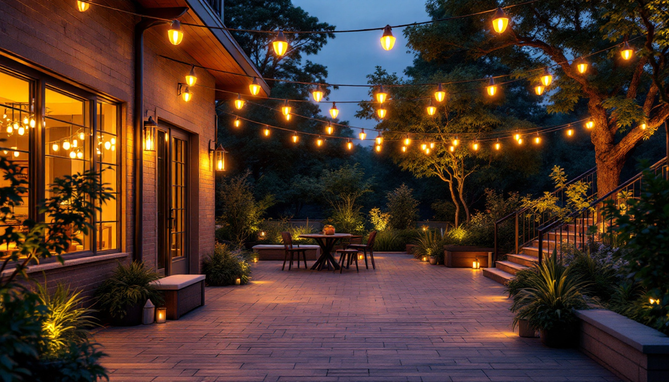 A photograph of a beautifully illuminated outdoor space at dusk
