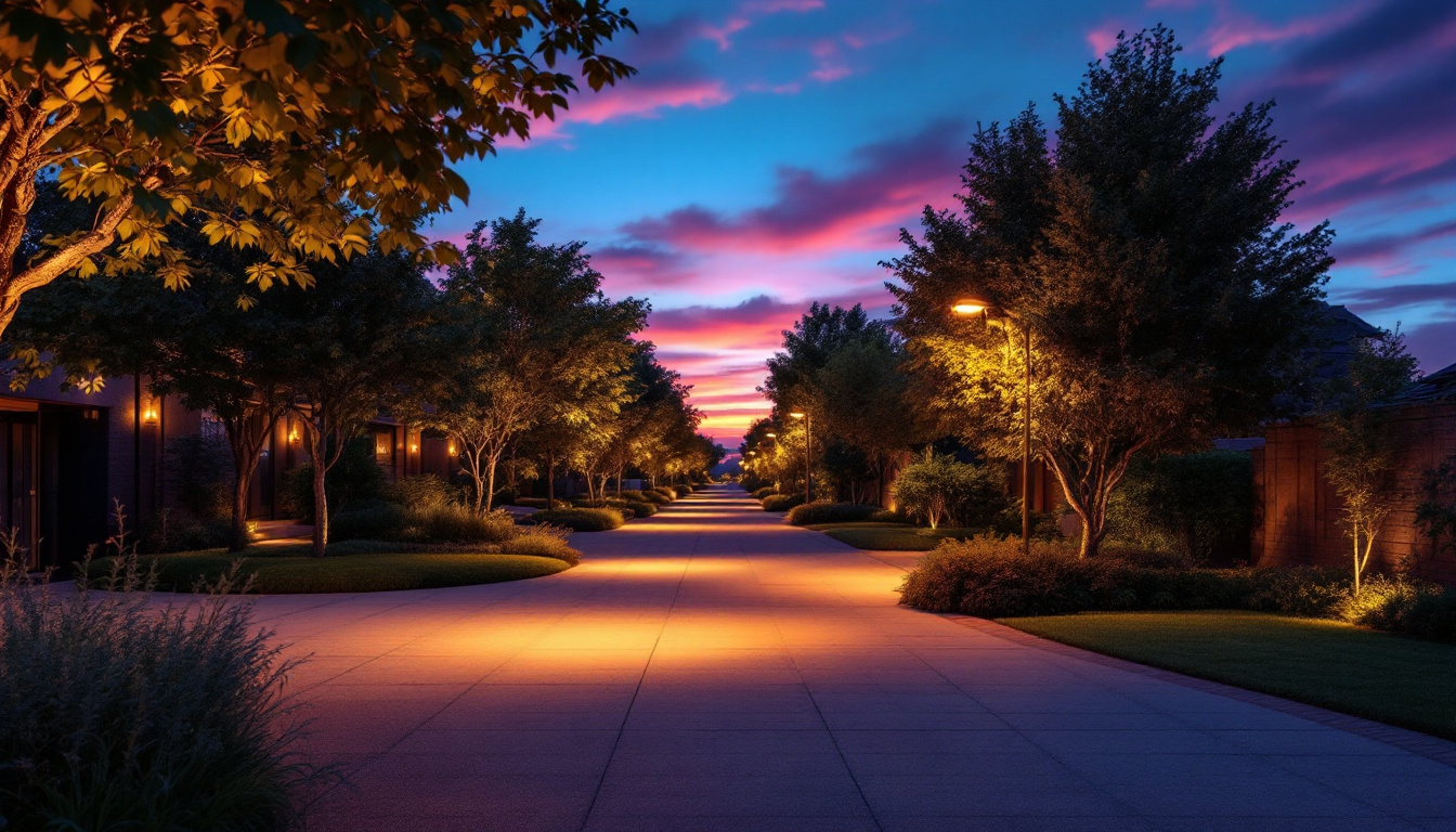 A photograph of a well-lit outdoor scene at dusk