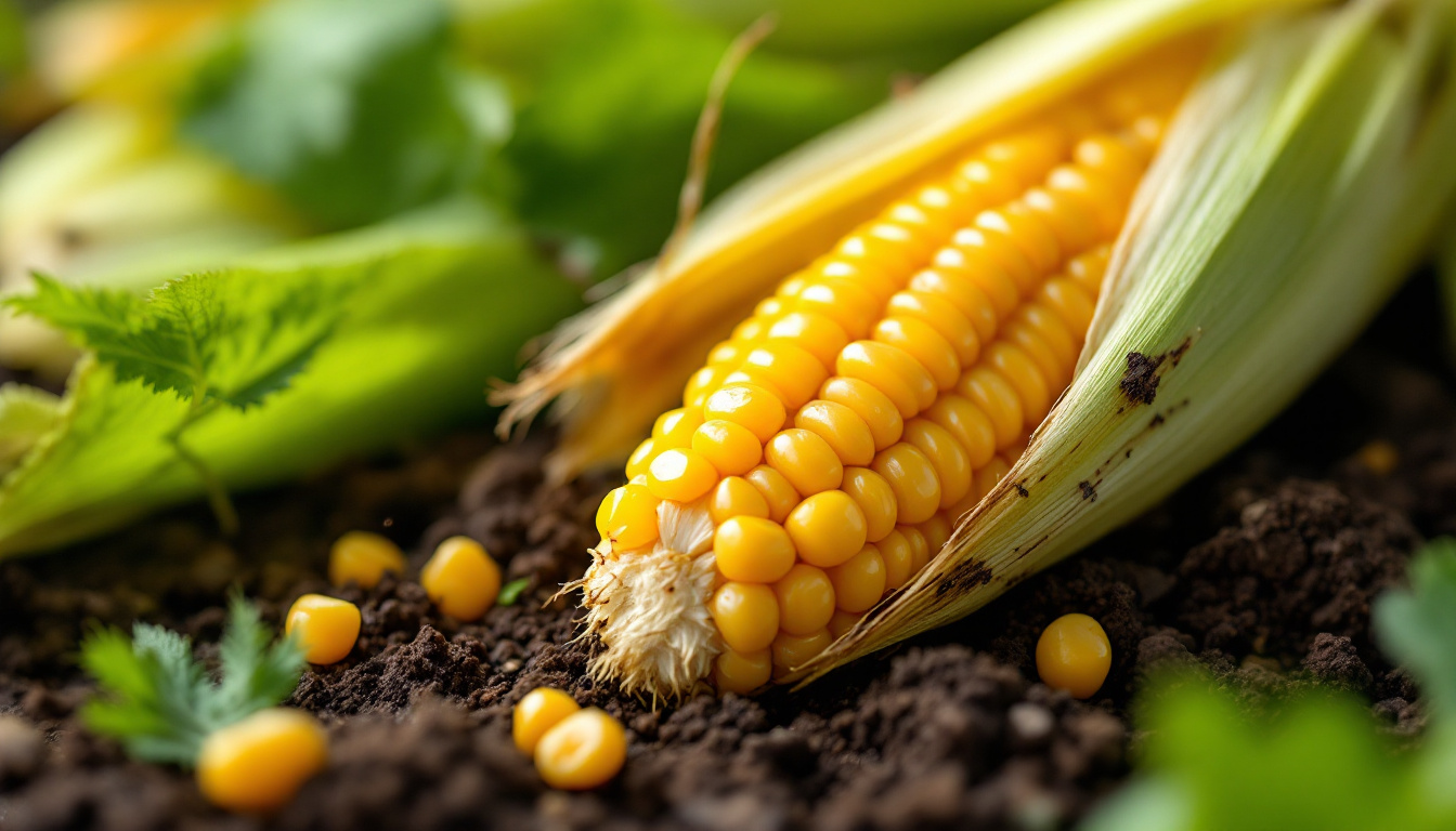 A photograph of a vibrant and detailed close-up of a corn bulb