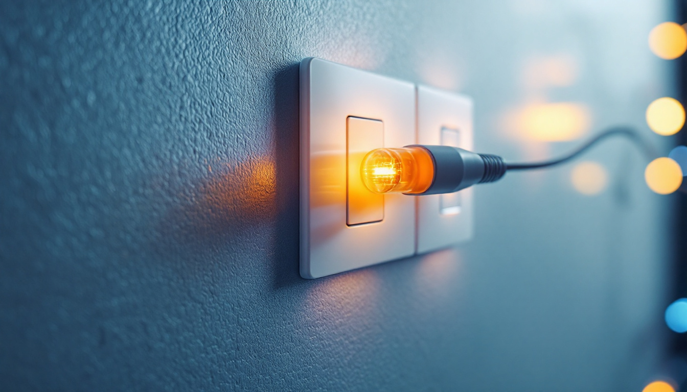 A photograph of a close-up view of a modern electrical switch in action