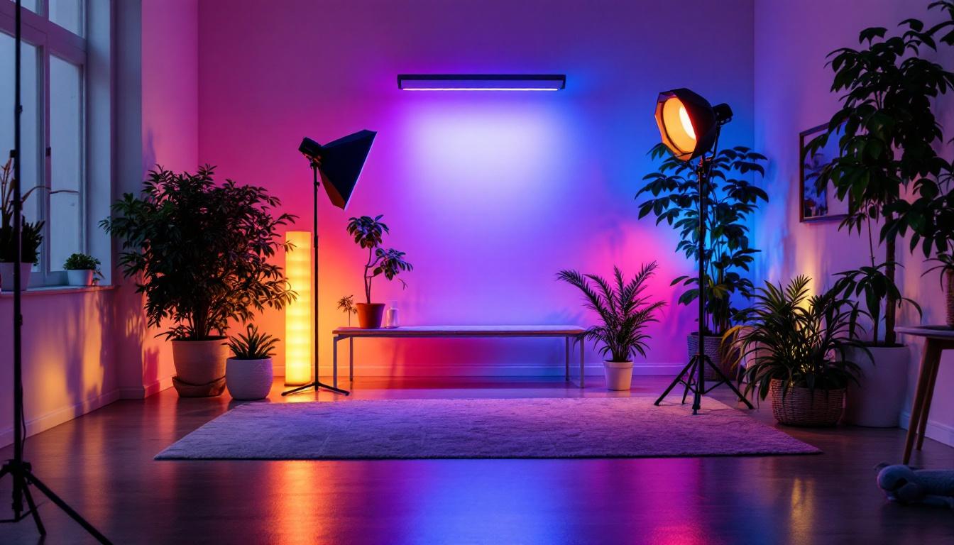 A photograph of a well-lit space showcasing various led light kits in use