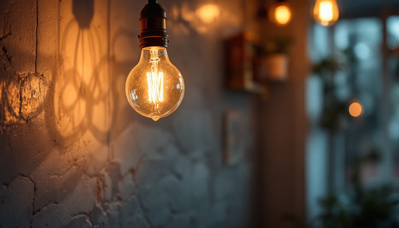 A photograph of a beautifully styled vintage led light fixture in a cozy