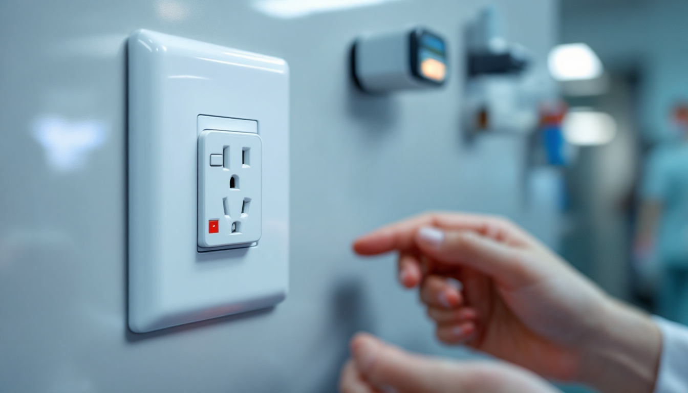 A photograph of a hospital-grade receptacle installed in a clinical setting