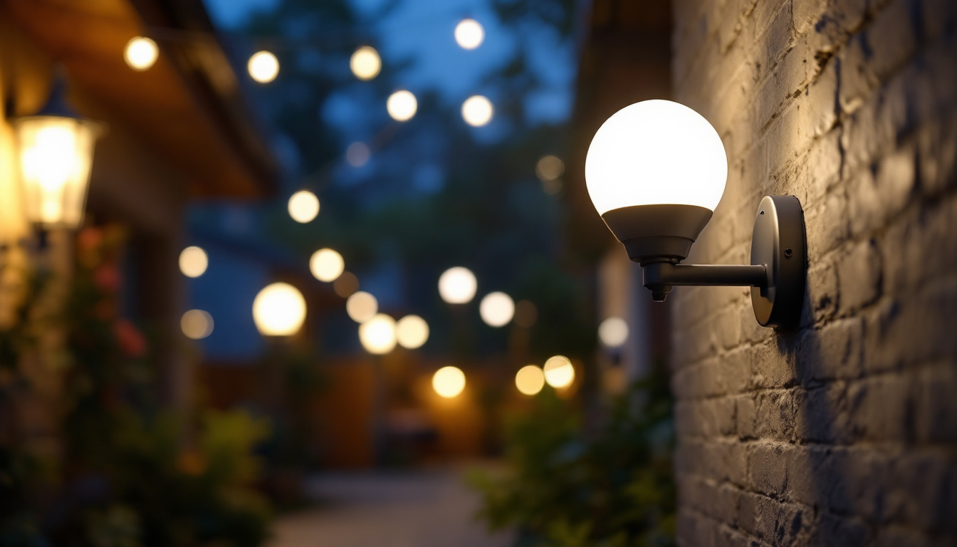 A photograph of a well-lit outdoor space showcasing various led security light bulbs in action