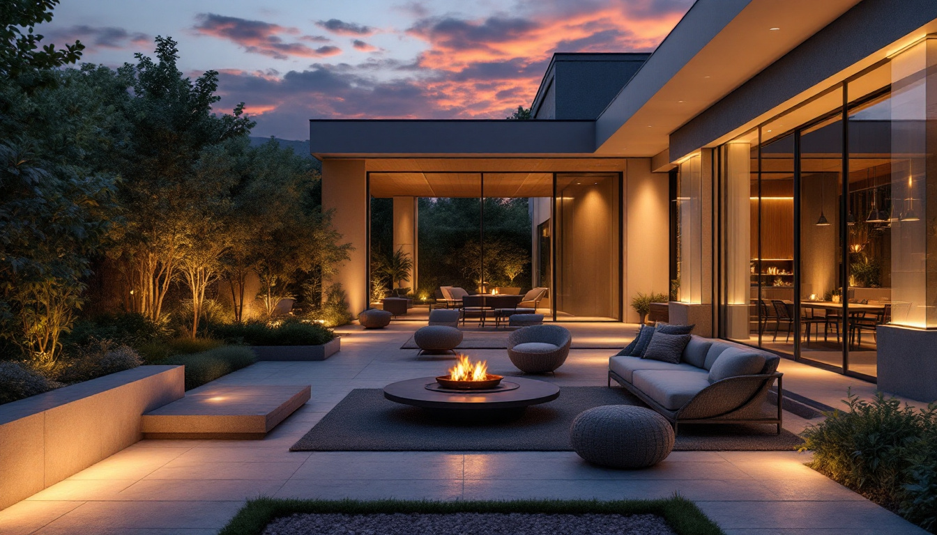 A photograph of a beautifully illuminated outdoor space at dusk