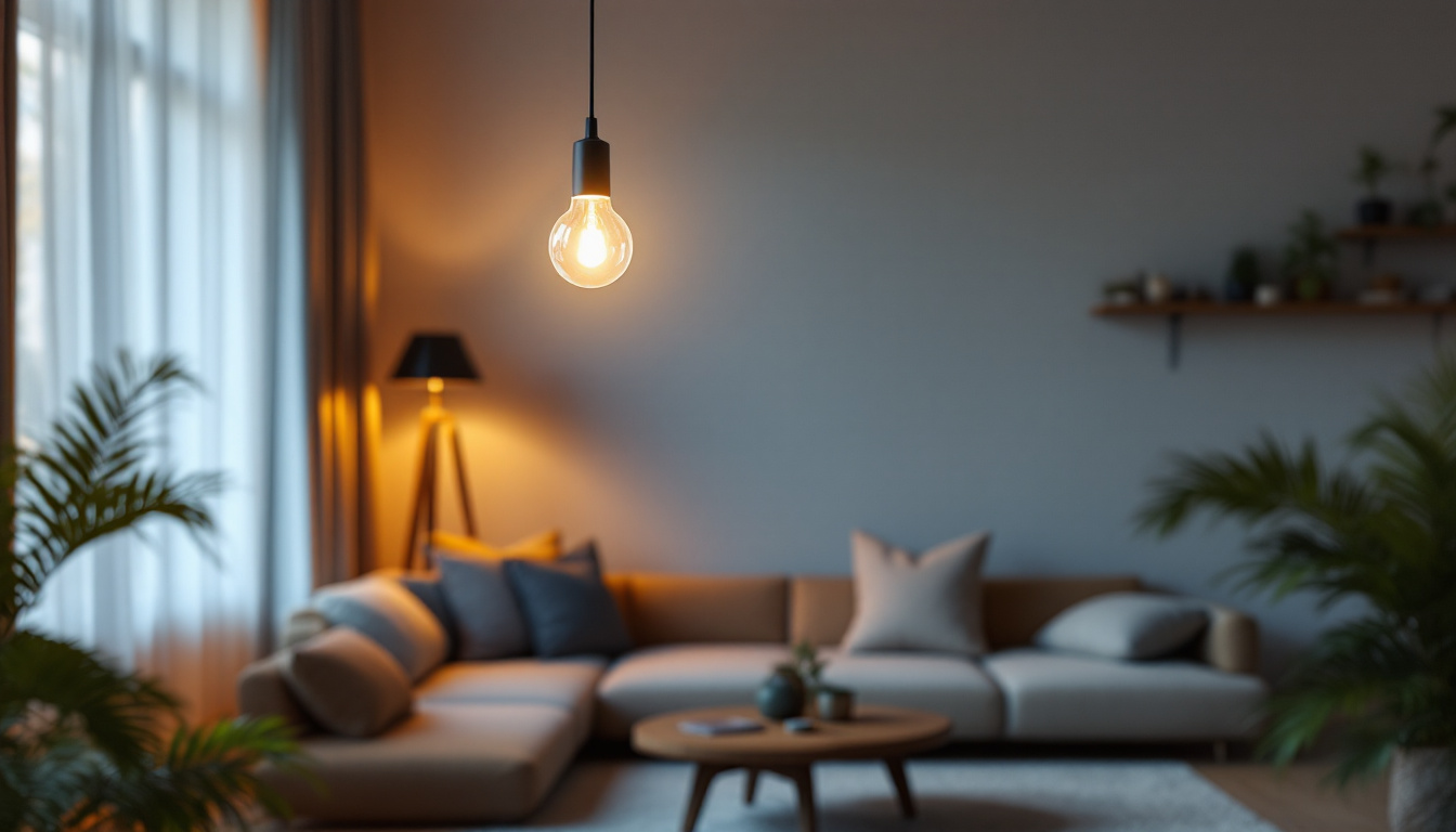 A photograph of a beautifully designed led hanging lamp illuminating a cozy