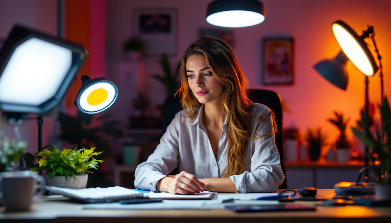 A photograph of capture a photograph of a vibrant and well-lit scene showcasing various cob led lights in use