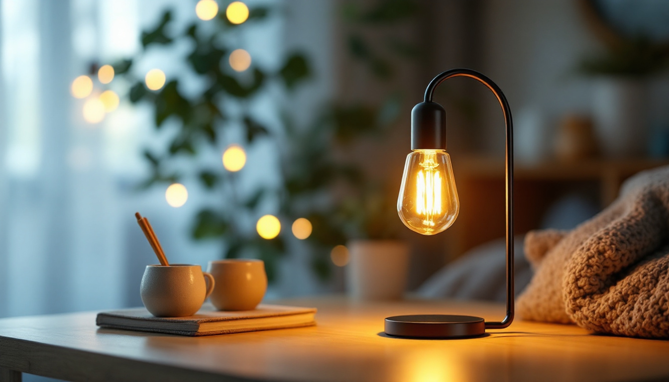 A photograph of a 60-watt type b lamp in a cozy