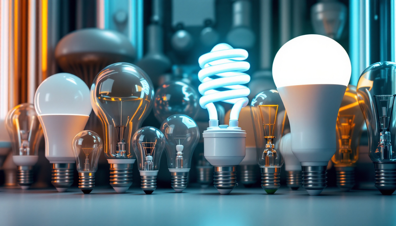 A photograph of a variety of fluorescent bulb types displayed together