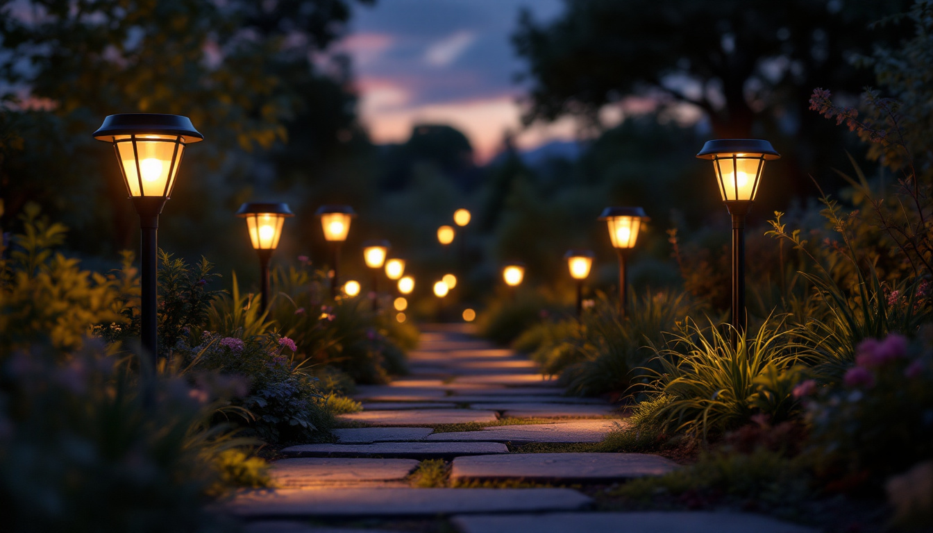 A photograph of a beautifully illuminated pathway at dusk