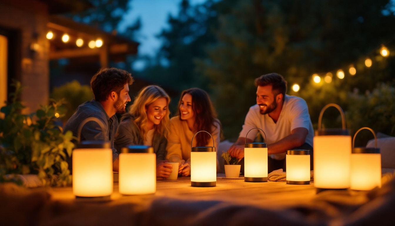 A photograph of a cozy outdoor setting at dusk