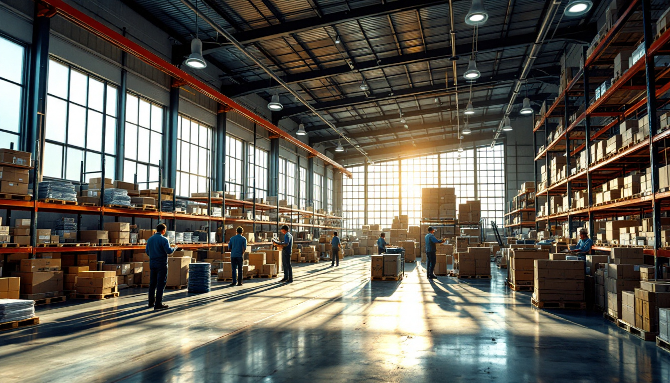 A photograph of a well-lit solar warehouse interior showcasing abundant natural light streaming through large windows