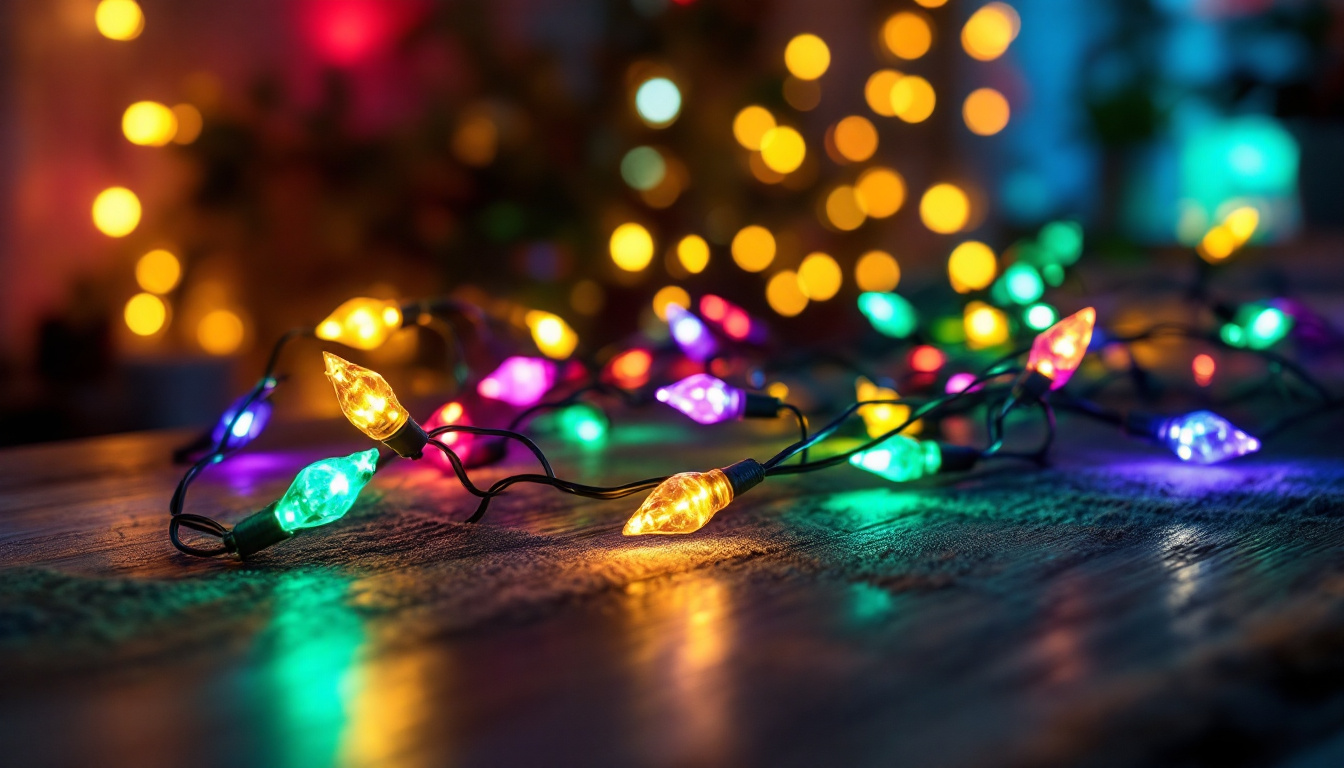 A photograph of a beautifully arranged display of led decorative lights illuminating a cozy indoor space