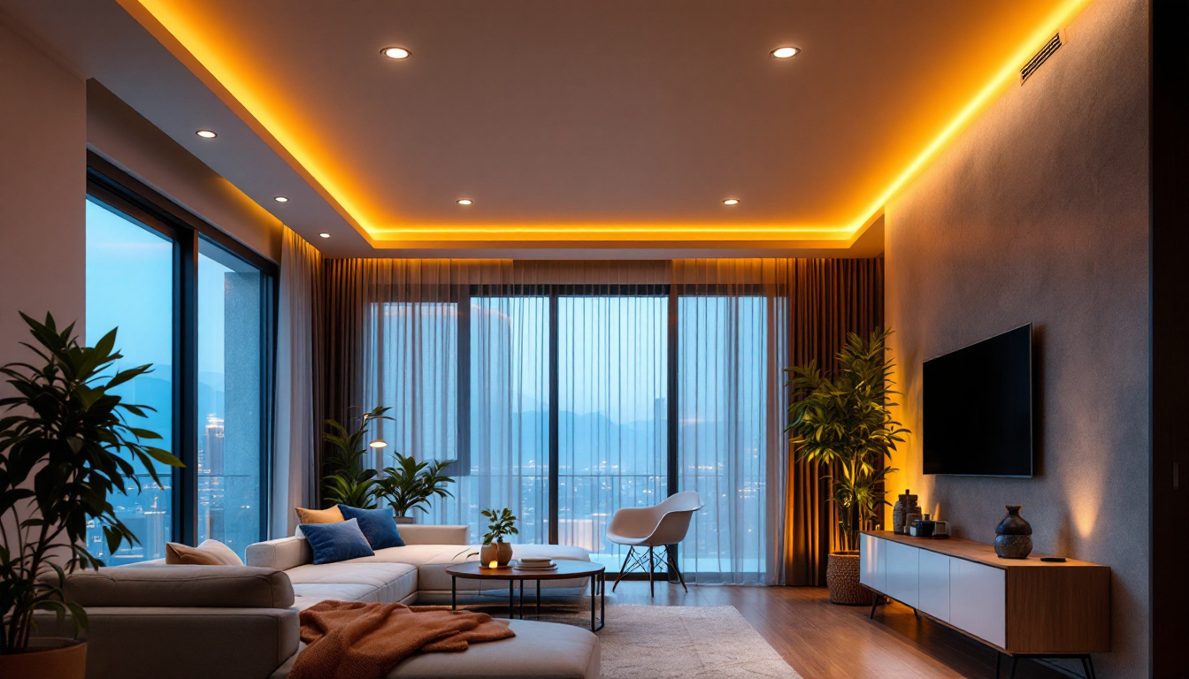 A photograph of a modern interior space showcasing the warm and inviting ambiance created by 3-inch recessed lighting