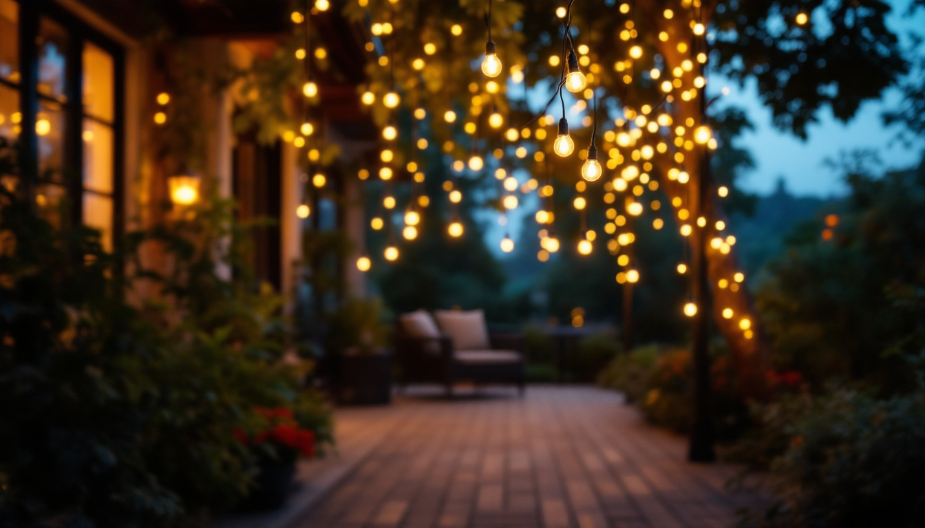 A photograph of capture a photograph of a beautifully illuminated outdoor space adorned with string construction lights