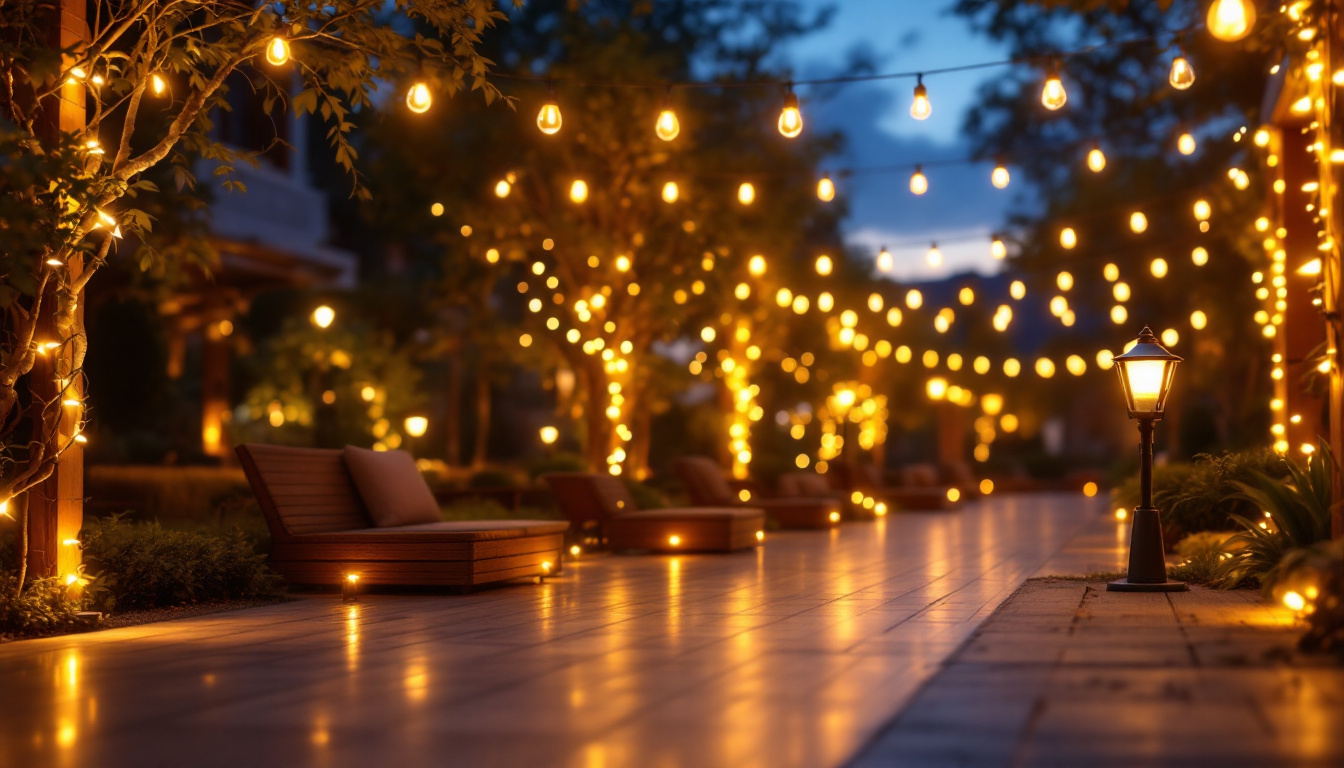 A photograph of a beautifully illuminated outdoor space showcasing various led lights in use