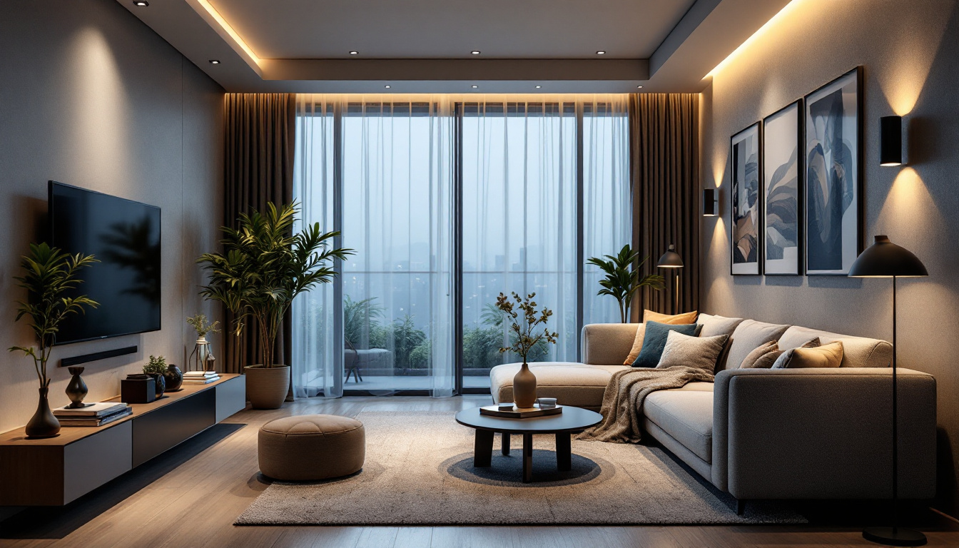 A photograph of a modern living space featuring sleek recessed led downlights