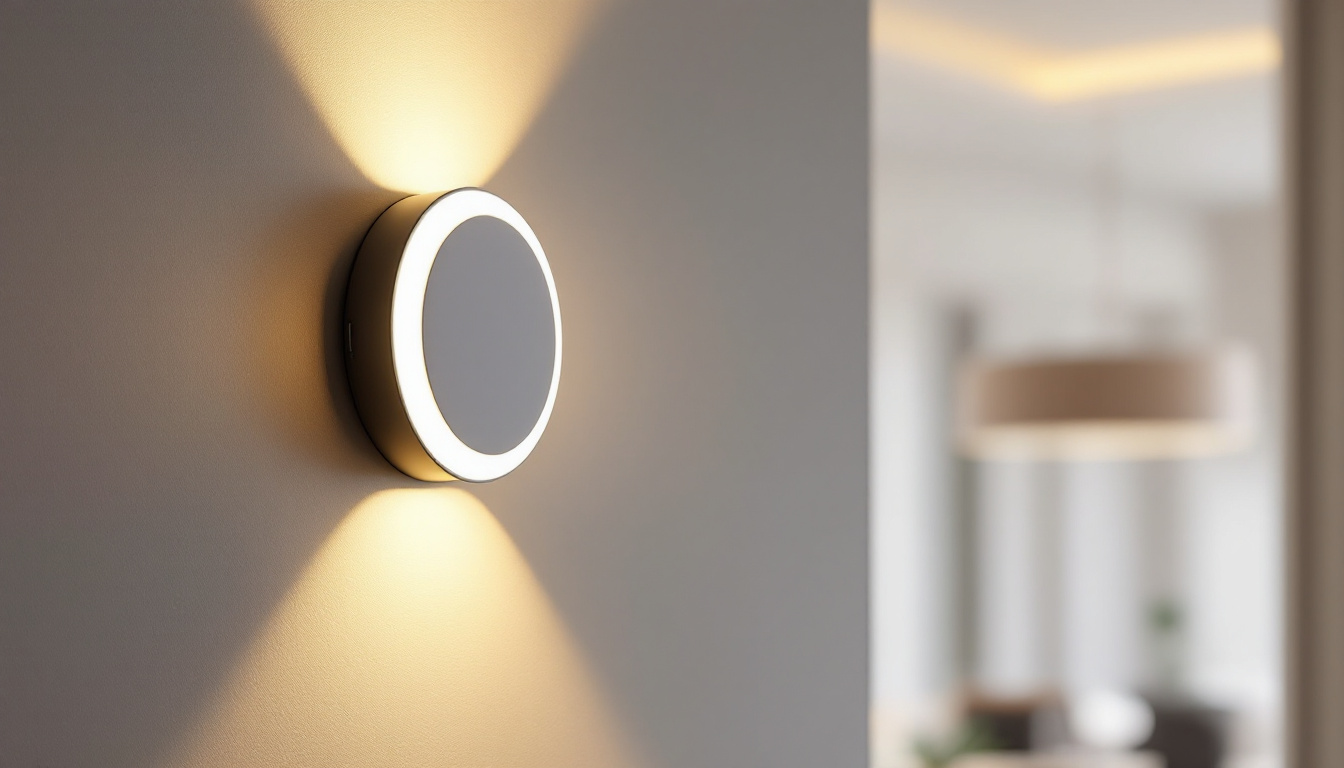 A photograph of a beautifully designed led sconce light installed in a modern interior setting