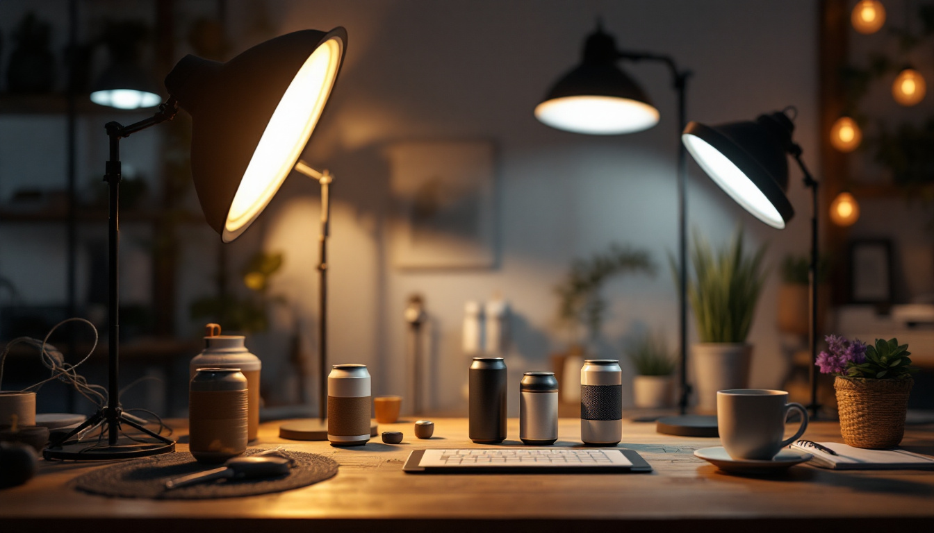 A photograph of a well-lit scene showcasing various light cans in use