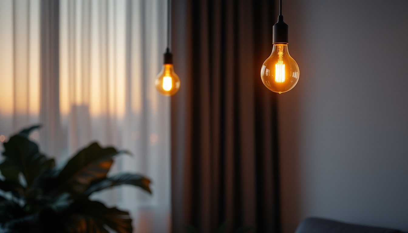 A photograph of a stylish hanging led lamp elegantly illuminating a modern residential or commercial space