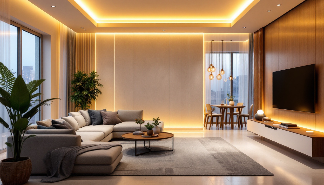 A photograph of a modern living space featuring stylish recessed led lighting