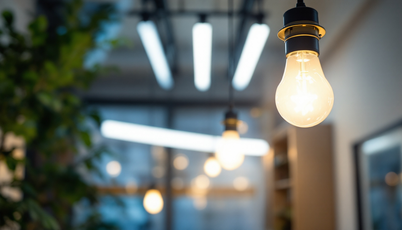 A photograph of a well-lit indoor space featuring t12 fluorescent bulbs in use