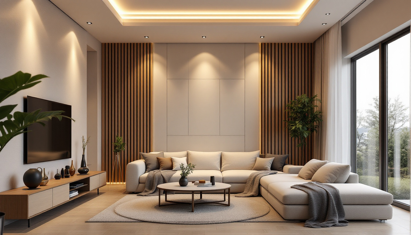 A photograph of a beautifully designed living space featuring stylish led recessed lights that illuminate the room