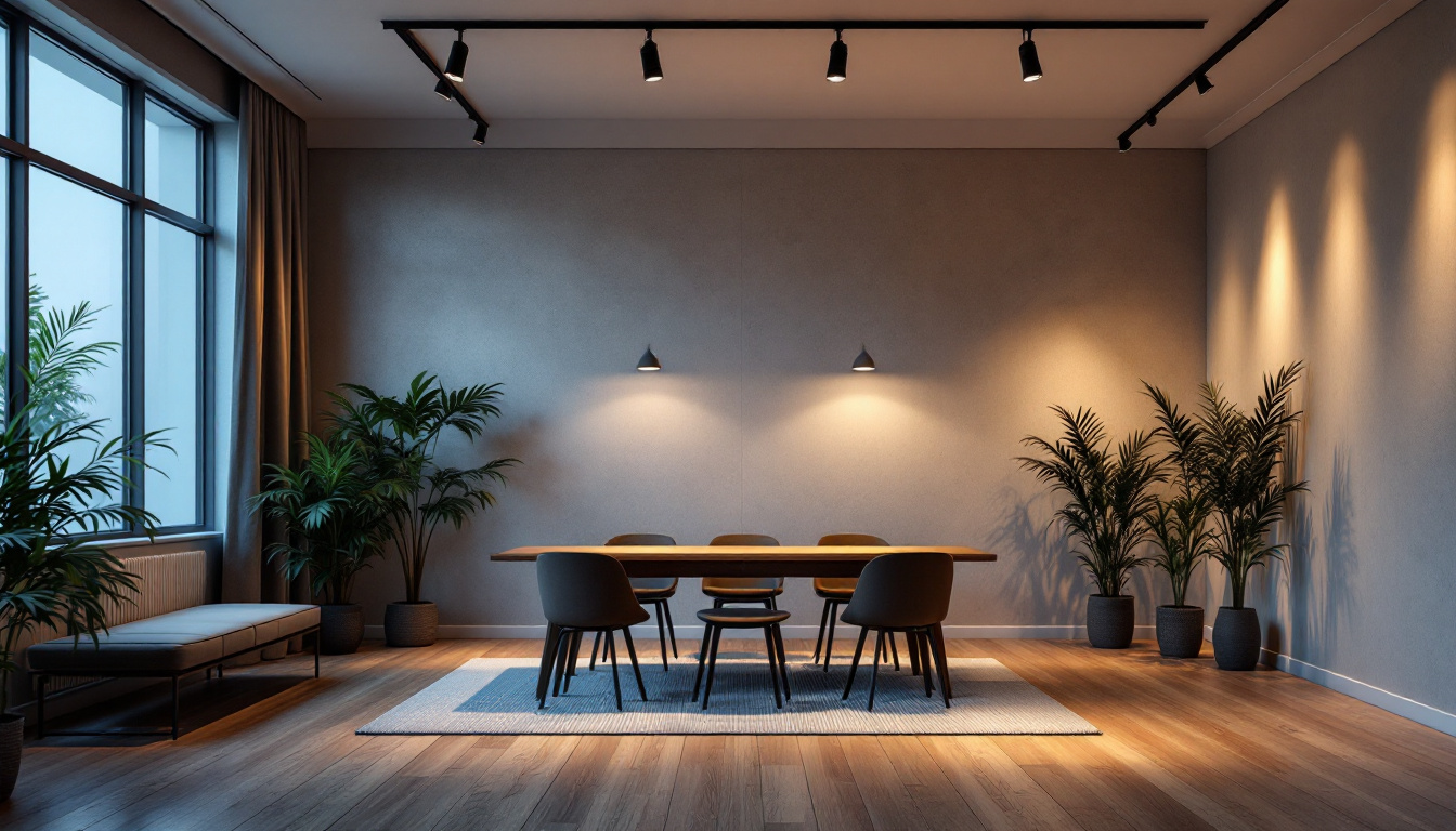 A photograph of a modern interior space showcasing a stylish track lighting system