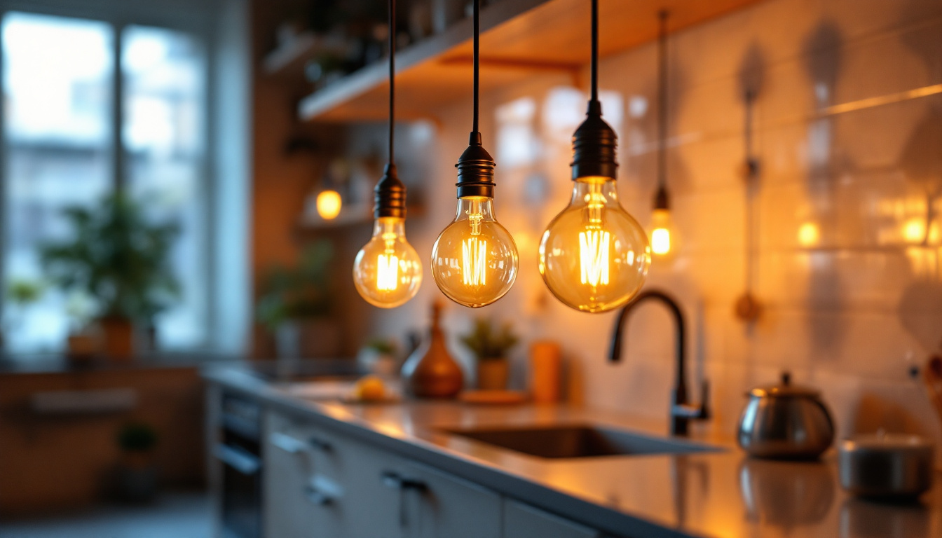 A photograph of a beautifully illuminated kitchen or workspace featuring under-counter light bulbs